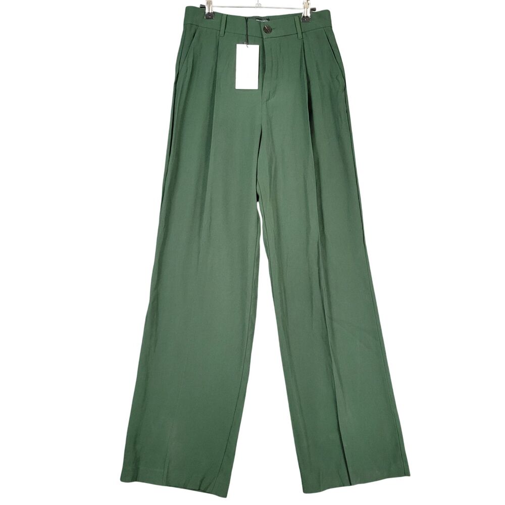 NWT ZARA Green Pleated Wide Leg High Rise Trouser Pants Career Work SIZE MEDIUM